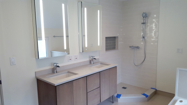 Renovated Bathroom Awaiting Installation of Shower Door