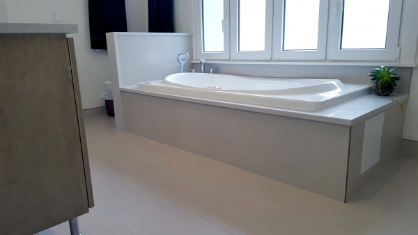 Porcelain floor tile installed