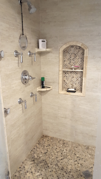 Porcelain shower base and wall tile 