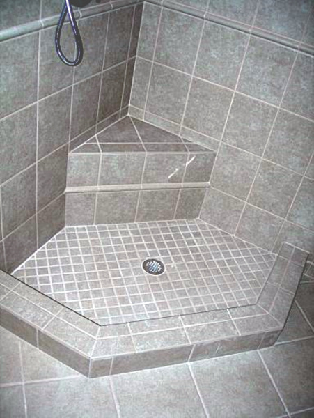 Shower base with corner bench